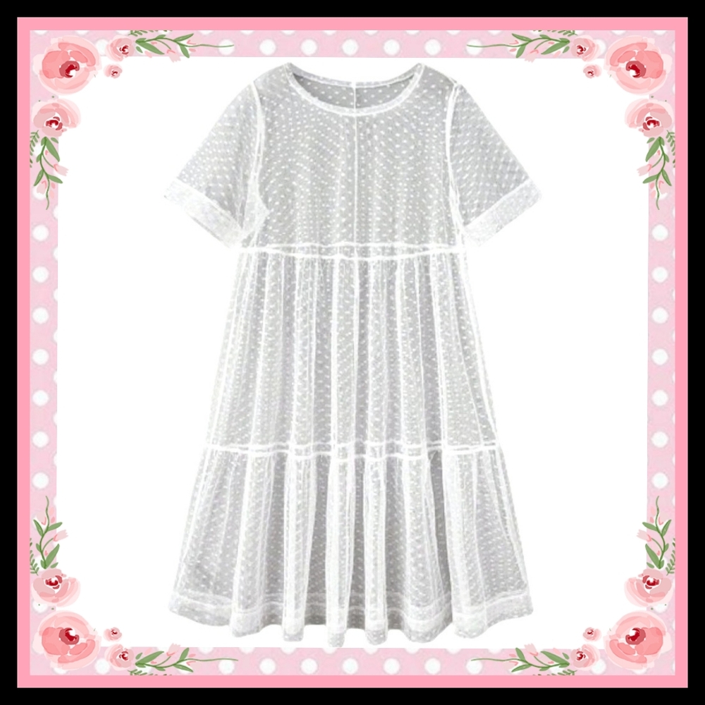 WHITE ☆ SWISS DOT ☆ TULLE ☆ SHEER TIERED MIDI DRESS ☆ NWT